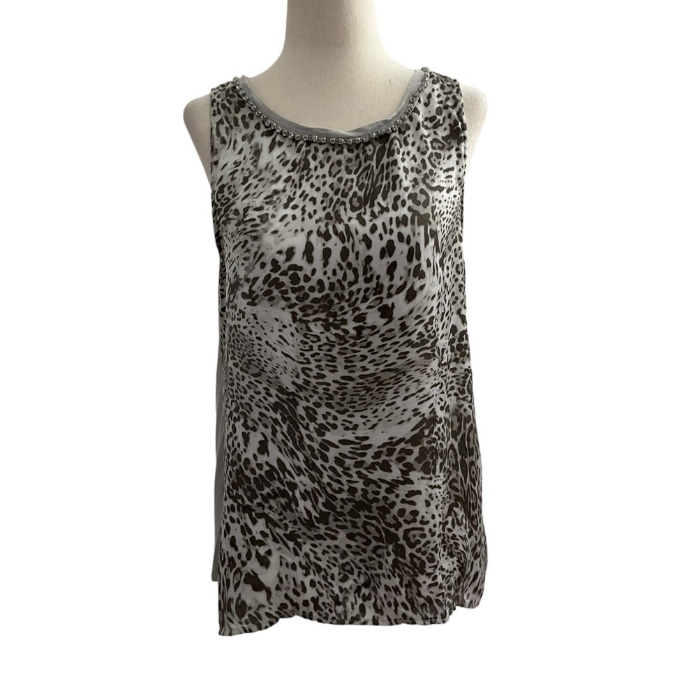 Jennifer Lopez Jlo Women Size Medium Gray Animal Print Top Rhinestones (17-700)